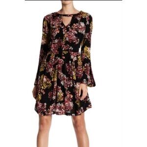 Nina Leonard Boho Midi Floral Keyhole Neckline & Tiered Skirt Sundress-L